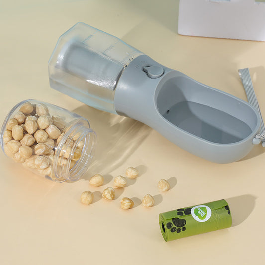 3-in-1 Portable Pet Travel Bottle | Water, Food & Waste Bag Dispenser