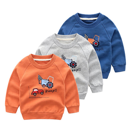 Children's Cartoon Print Loopback Cotton Pullover Sweatshirt | Boys Top