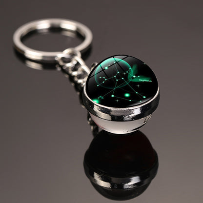 Zodiac Constellation Glass Dome Keychain | All 12 Star Signs