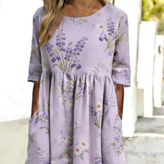Women's Floral Print Long Sleeve Round Neck Dress