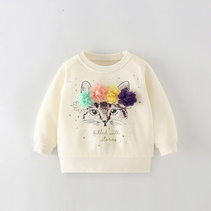 Girls Padded Cotton Pullover Sweatshirt – Long Sleeve Kids Top