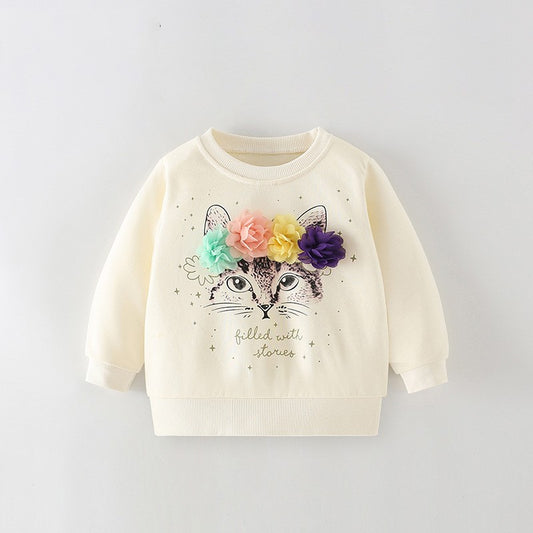 Girls Padded Cotton Pullover Sweatshirt – Long Sleeve Kids Top