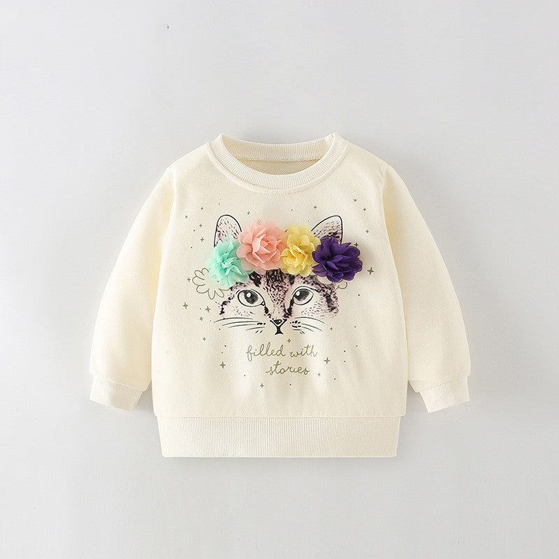 Girls Padded Cotton Pullover Sweatshirt – Long Sleeve Kids Top