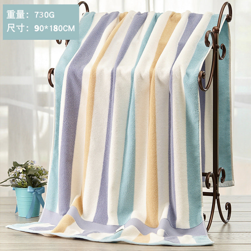 Pure Cotton Striped Bath & Beach Towel | Large 90×180cm | Blue & Pink