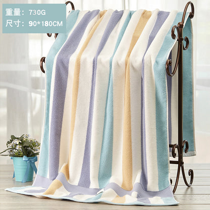 Pure Cotton Striped Bath & Beach Towel | Large 90×180cm | Blue & Pink