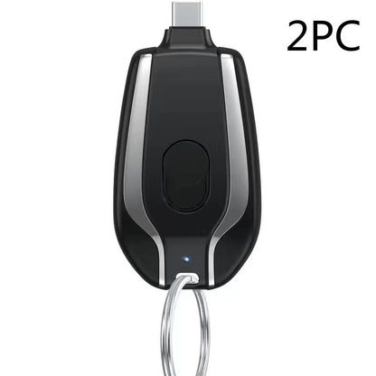 Keyring Emergency Power Bank – 1,500mAh Mini Portable Charger iPhone & USB-C Black & Pink