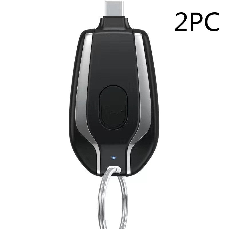 Keyring Emergency Power Bank – 1,500mAh Mini Portable Charger iPhone & USB-C Black & Pink