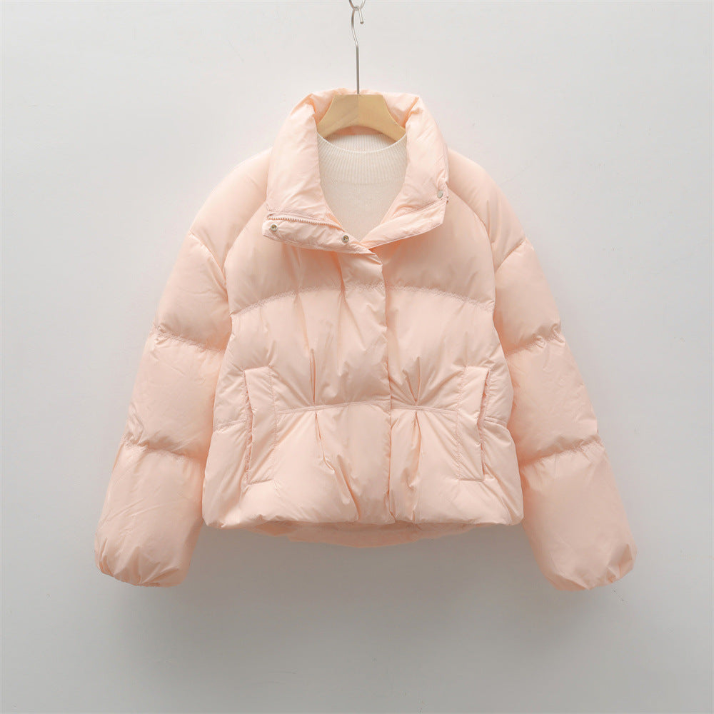 New Small Stand-collar Solid Color Simple Down Jacket For Women