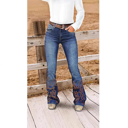 Women's Flared Denim Jeans | Embroidered Beaded Detail | XS–XL