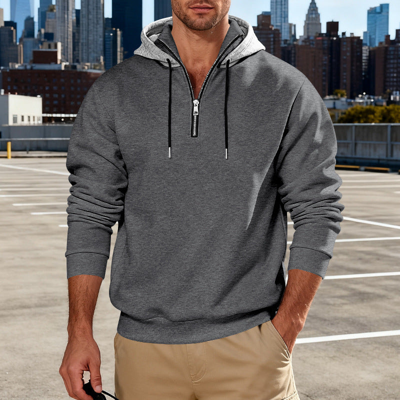 Men's Stand Collar Fleece-Lined Hoodie – Loose Fit Pullover | 8 Colours | Sizes S–3XL