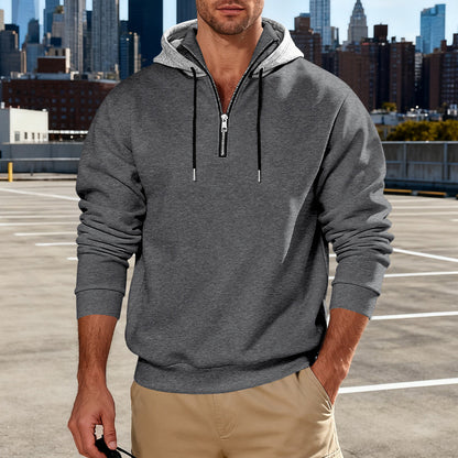Men's Stand Collar Fleece-Lined Hoodie – Loose Fit Pullover | 8 Colours | Sizes S–3XL