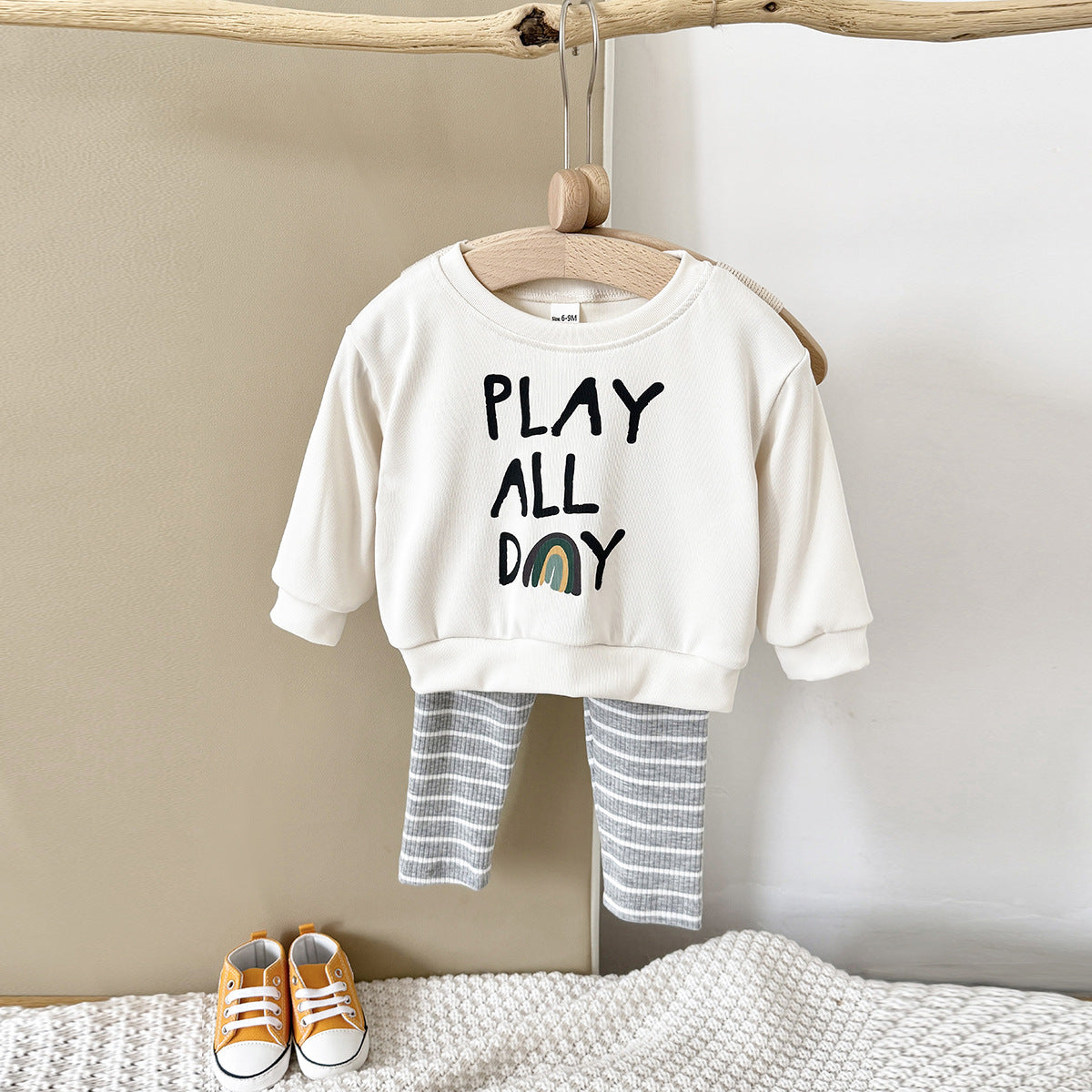 Baby & Toddler Striped Letter Print Long-Sleeve Top & Trousers Set | Ages 6M–3Y