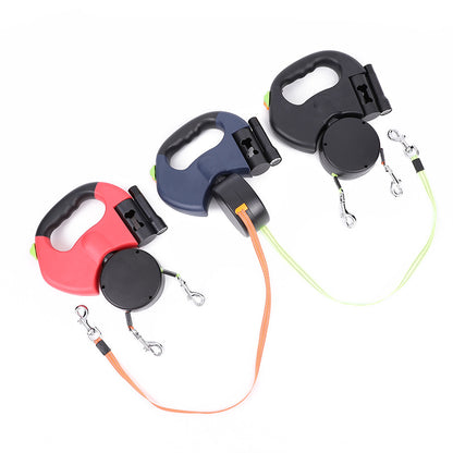 Dual Retractable Dog Lead | 3m Two-Dog Leash with Torch & Poop Bag Holder