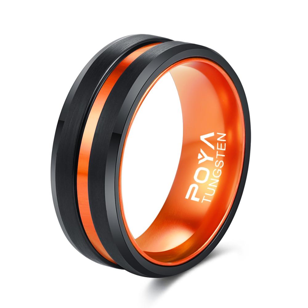 Men's Black Ring with Orange Ceramic Inner Band – Two-Tone Geometric Ring