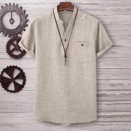 Men's Short Sleeve Turn-Down Collar Shirt - Loose Fit Stretch Top 5 Colours