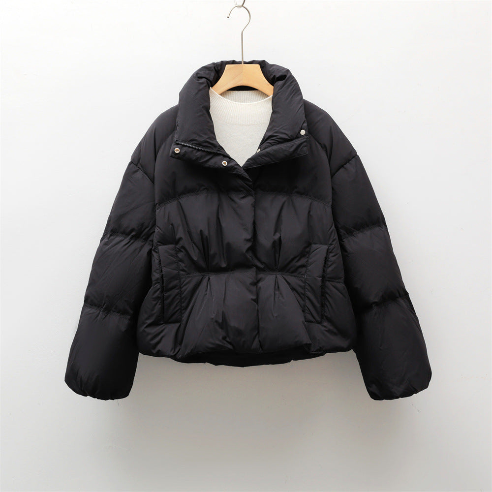 New Small Stand-collar Solid Color Simple Down Jacket For Women