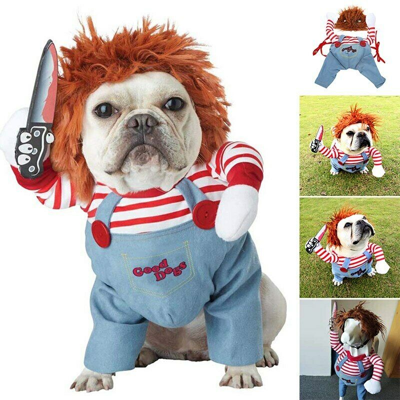Halloween Dog Costume Set – Horseman & Chuck Cosplay Outfit with Wig | Sizes S–XL