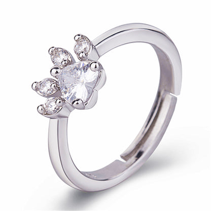 Cat Motif Crystal Adjustable Ring | Copper Open-End Ring in Rose Gold & White Gold