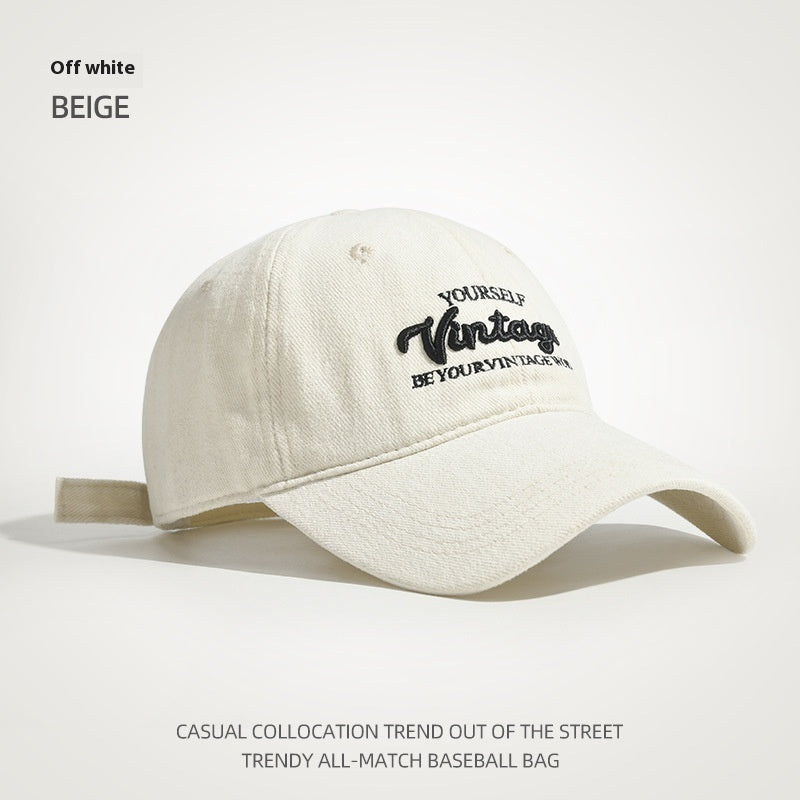 Vintage Cotton Baseball Cap with Letter Embroidery