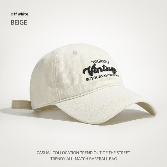 Vintage Cotton Baseball Cap with Letter Embroidery