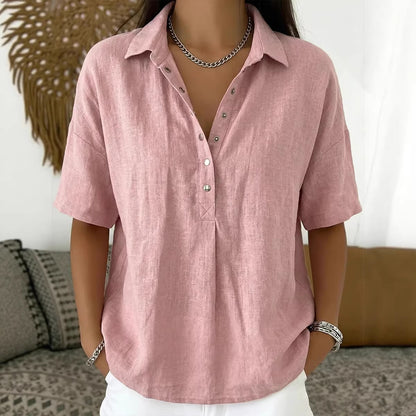 Women's Single-Breasted Lapel Short-Sleeve Shirt