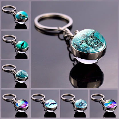 Double-Sided Glass Ball Keyring | Nature & Animal Designs
