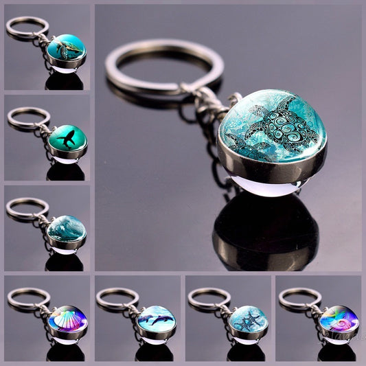 Double-Sided Glass Ball Keyring | Nature & Animal Designs
