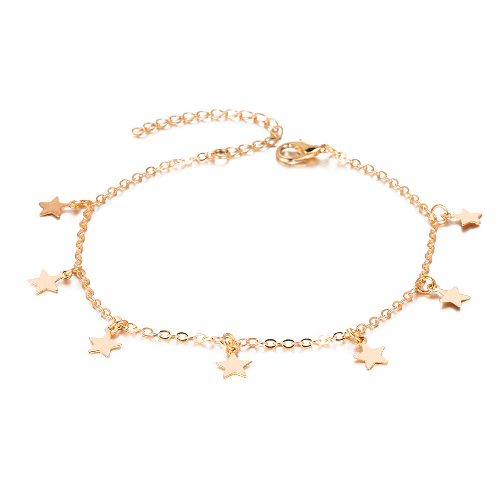 Women's Star Anklet – Electroplated Alloy Geometric Ankle Bracelet, Gold & Silver