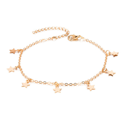 Women's Star Anklet – Electroplated Alloy Geometric Ankle Bracelet, Gold & Silver