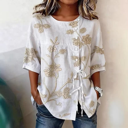 Women's Floral 3D Print Loose Pullover Top | Casual Commuter Cotton-Blend Shirt