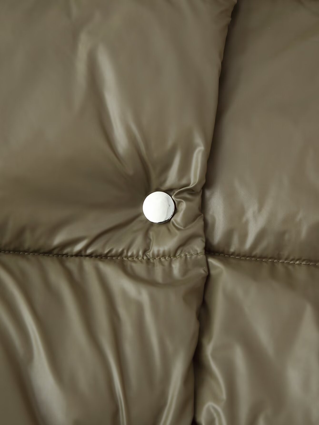 Women's Olive Green Quilted Padded Jacket - Button Front