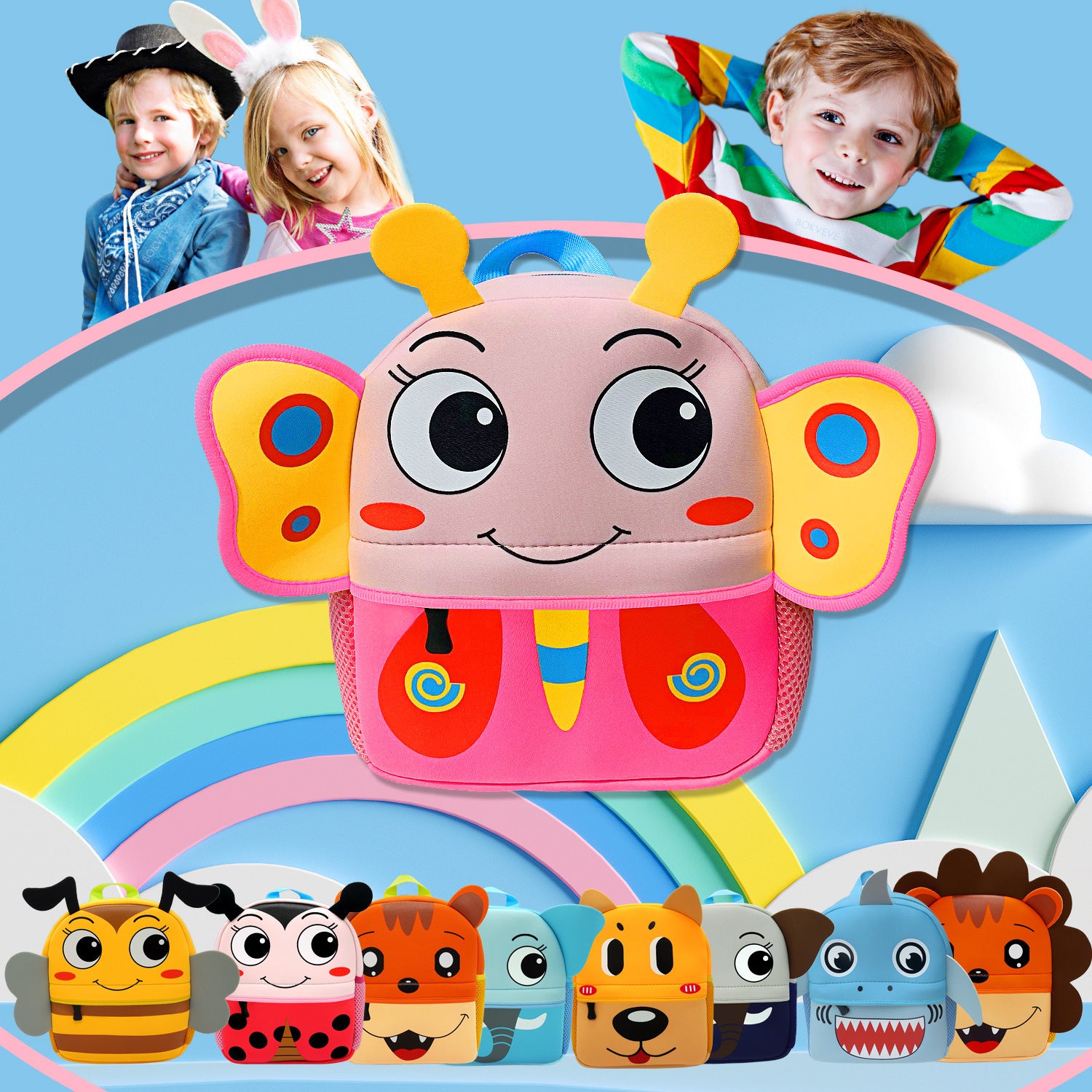 Kids' Animal Print Neoprene Backpack – 9 Cute Cartoon Designs