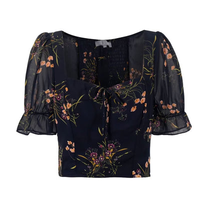 Women's Floral Puff-Sleeve Cropped Top | Slim-Fit 3D Print Streetwear Blouse
