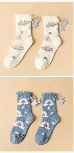 Women’s Japanese Coral Fleece Cartoon Socks Thick Winter 6 Designs