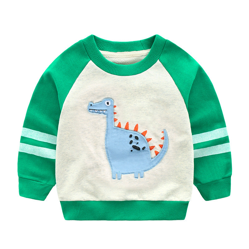Children's Cartoon Print Cotton Pullover Sweatshirt | Boys | Green & Denim Blue