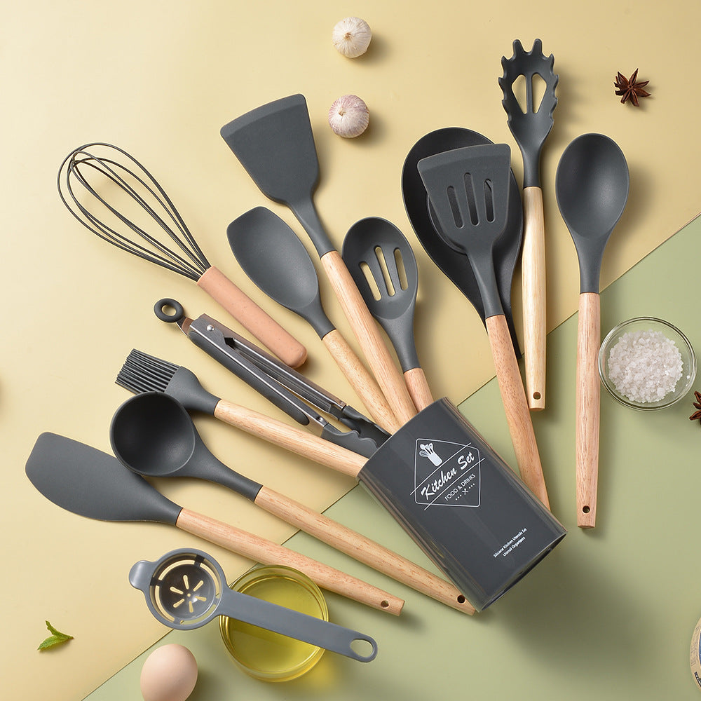 Silicone Kitchen Utensils with Wooden Handle