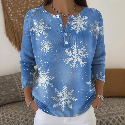 Women's Digital Print Hooded Long-Sleeve Shirt | Wide-Button Brushed Top