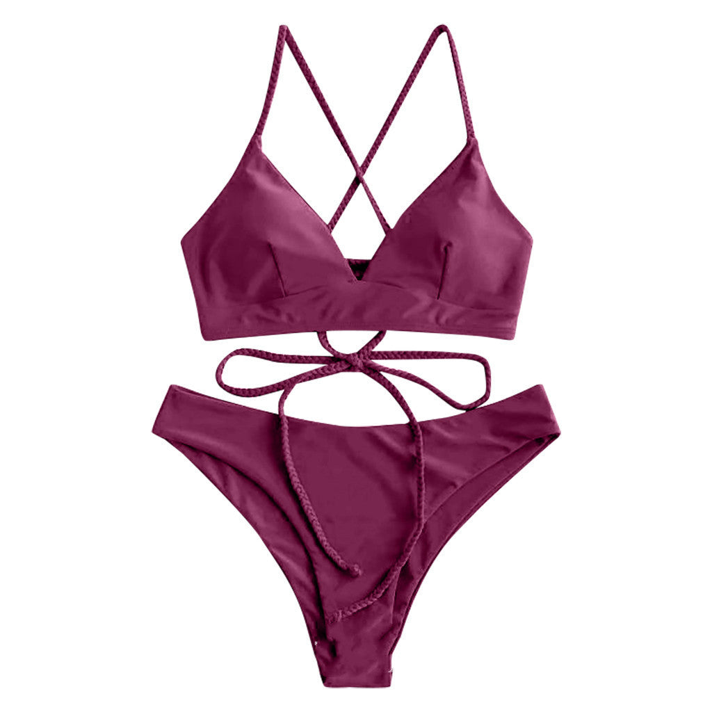 Women's Strappy Swimsuit | Solid Colour Nylon Swimwear with Chest Pad