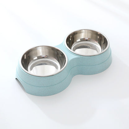 Double Stainless Steel Pet Bowl | 2-in-1 Food & Water Feeder for Dogs & Cats