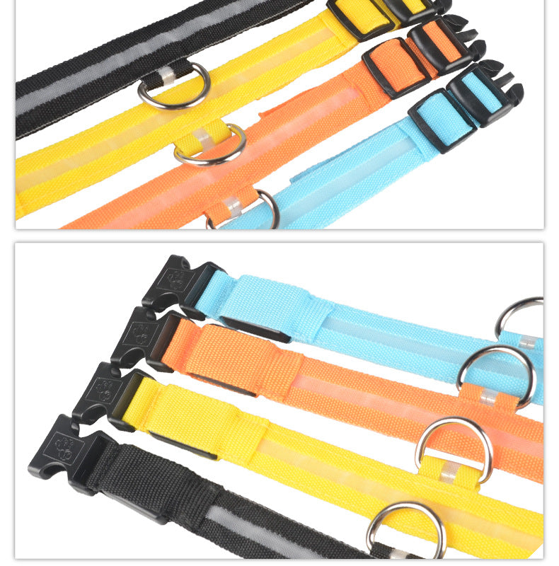 LED Luminous Dog Collar | Nylon Night Safety Flashing Collar XS–XL