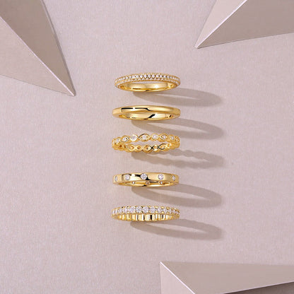S925 Sterling Silver Moissanite Ring Set | 5-Piece Gold-Plated Stack
