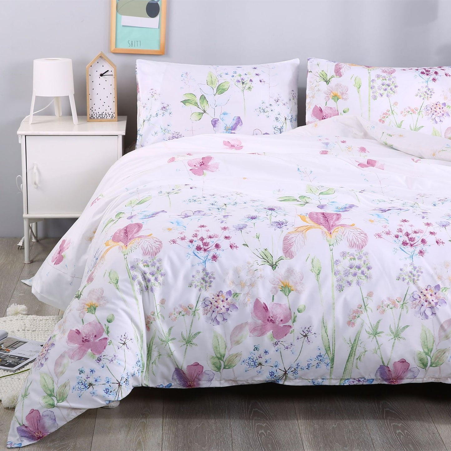 Reversible Floral Print Duvet Cover Set – 3-Piece Polyester Bedding