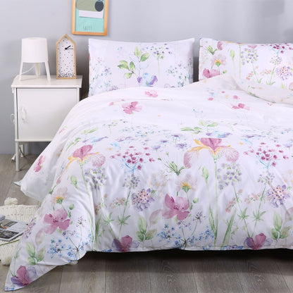 Reversible Floral Print Duvet Cover Set – 3-Piece Polyester Bedding