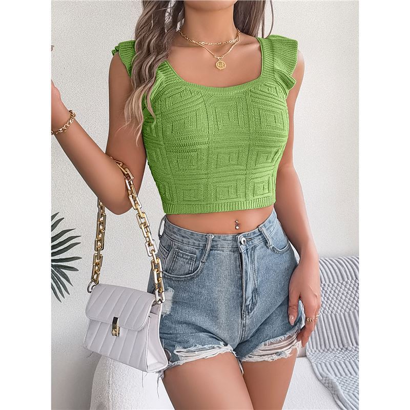 Women's Ruffle Trim Viscose Crop Top – 5 Colours, Sizes S–XL