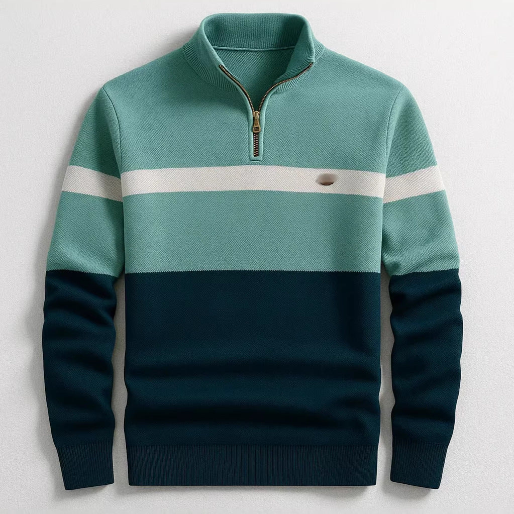 Men's Slim Fit Striped Pullover Sweater Stand Collar S-3XL