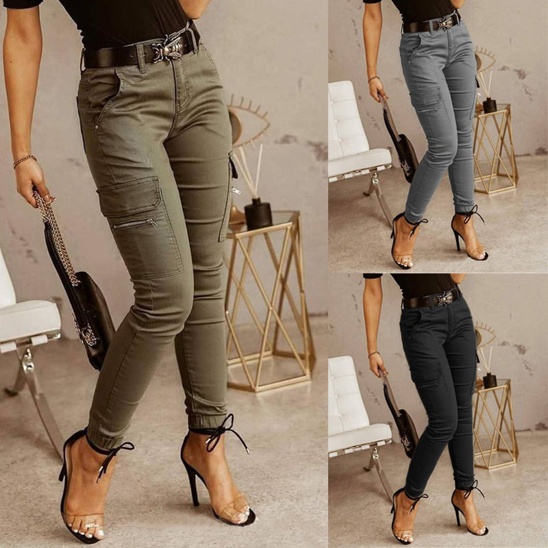 Women's Low-Rise Cargo Trousers with Pockets | Slim Fit | 5 Colours | S-2XL