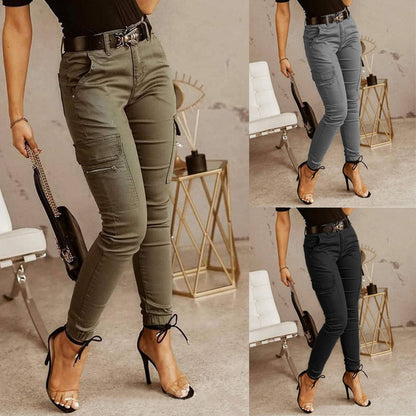 Women's Low-Rise Cargo Trousers with Pockets | Slim Fit | 5 Colours | S-2XL