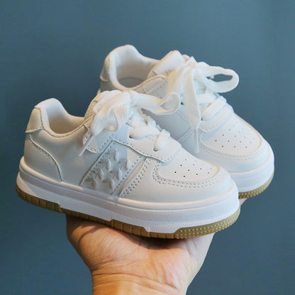 Children's White PU Velcro Trainers | Unisex Kids Shoes EU 21-38