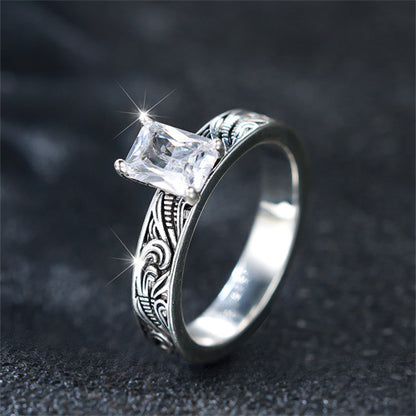 Retro Minimalist White Diamond Ring Casual And Versatile For Women