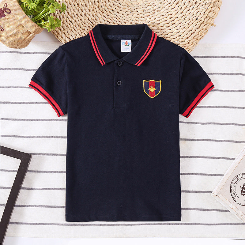 Boys' Short Sleeve Cotton Polo Shirt | Moisture Wicking Lapel Kids Top